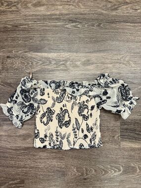 NWT Express Paisley Off Shoulder Smocked Crop Top XS Boho Y2K